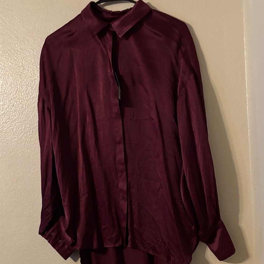 Elegant Wine Long Sleeve Blouse new with tag